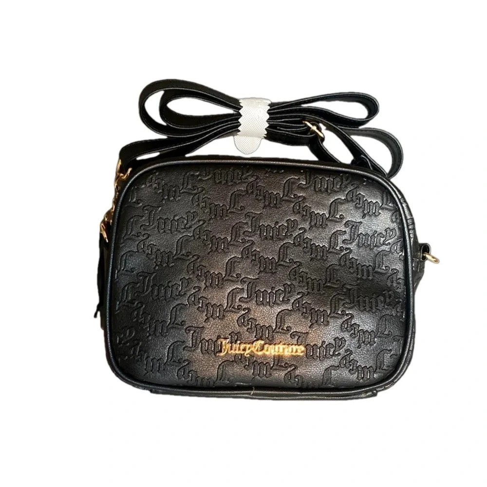 Juicy Couture Black Monogram Camera Crossbody Bag Gold Chain Accent NWT